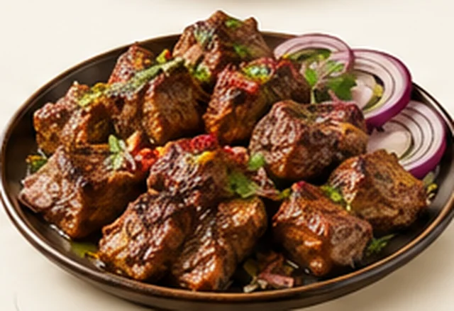 Plate of afghani beef tikka with onions