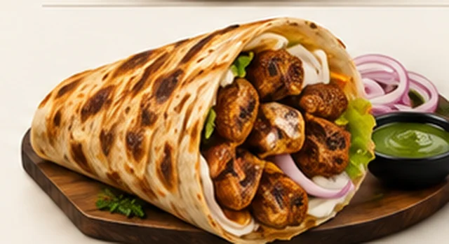 Behari roll with onions and chutney