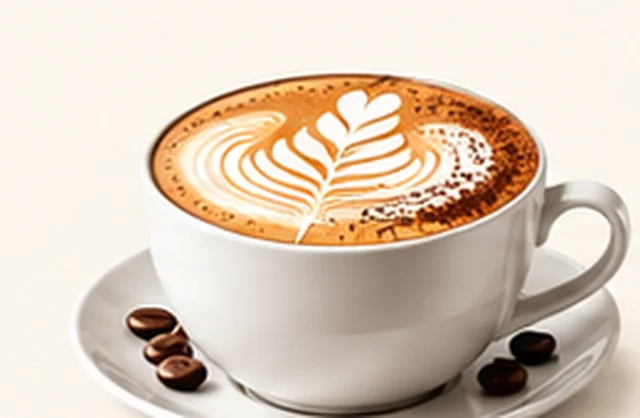 Cappuccino with latte art in a white cup