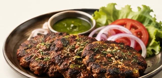 Plate of simple chapli kabab with salad