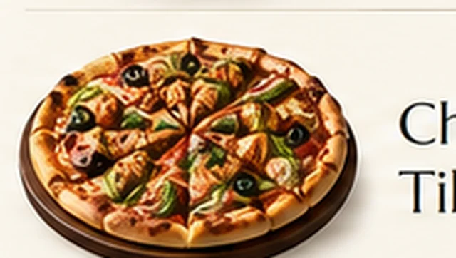Chicken tikka pizza with peppers and olives