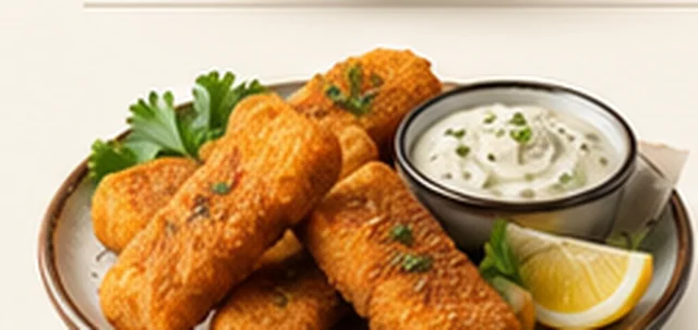 Plate of finger fish with tartar sauce