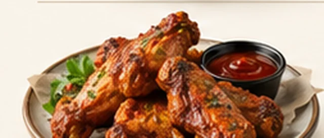 Plate of fried wings with ketchup