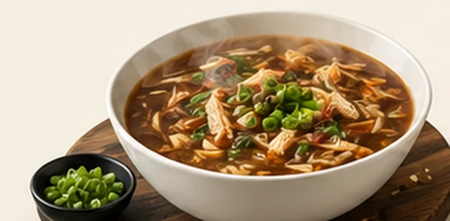 Bowl of hot and sour chicken soup