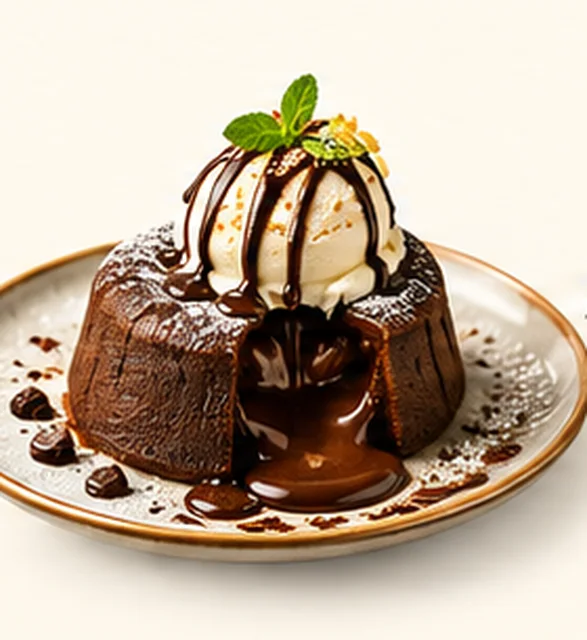 Molten lava cake with vanilla ice cream